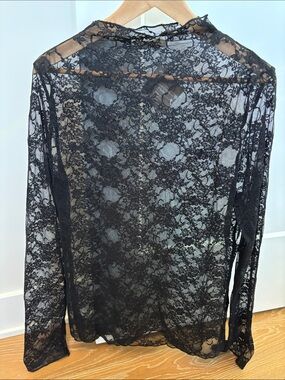 Black Lace Long-Sleeve Sheer Top - Classic Women's Top plus size